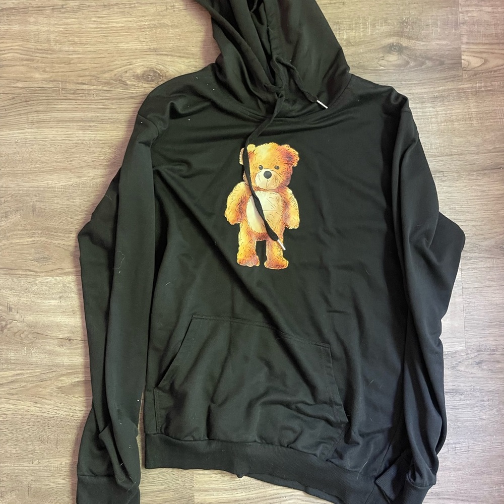 Black Hoodie with Teddy Bear Design
